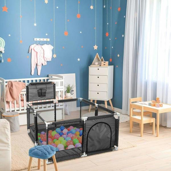 Dyzi Baby Playpen with Basketball Hoop Foldable Play Yard for Toddlers