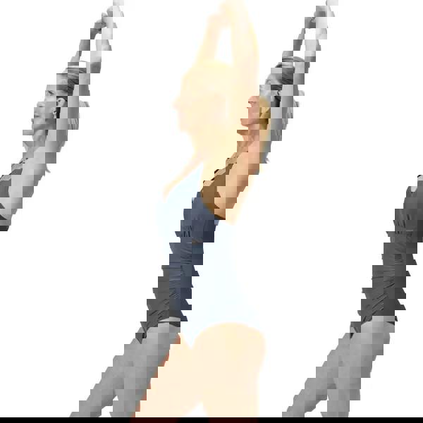 Speedo shaping v neck swimsuit in navy blue with removable bra pads