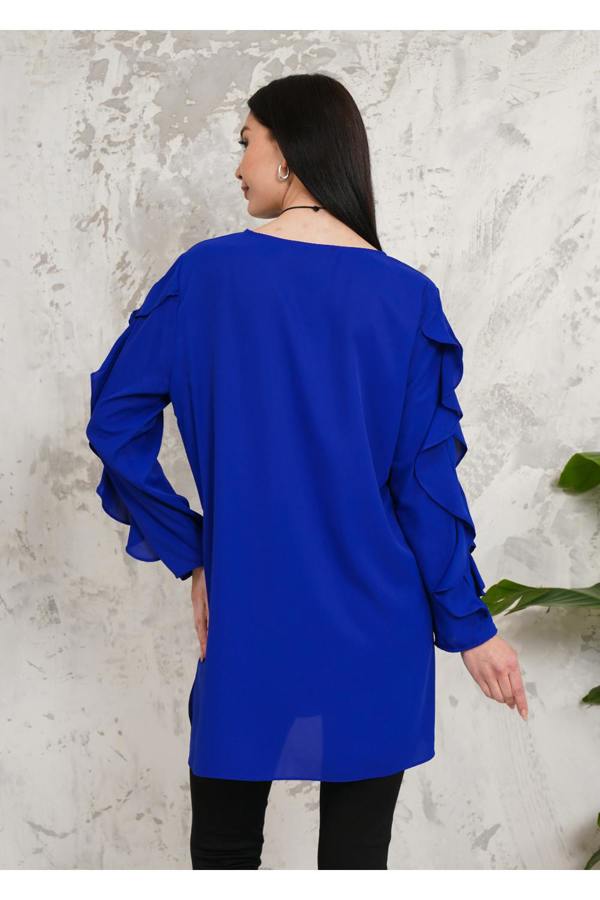 Hoxton Gal Oversized Long Ruffle Sleeve Relaxed Fit Tunic in Royal Blue