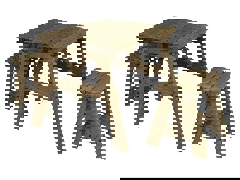 Victoria Space-Saving Rounded Picnic Table and Benches Set – Rustic Finish Wooden Outdoor Dining Set for Gardens and Patios