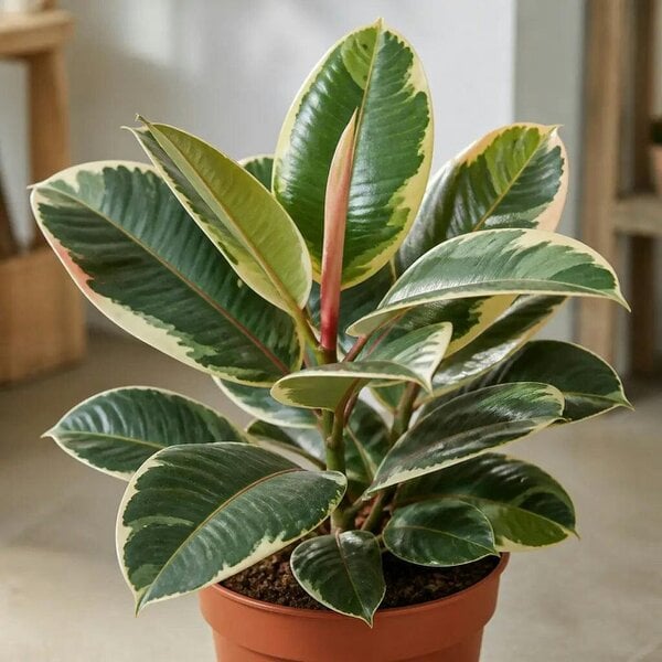 Ficus Tineke Rubber Plant – Elegant Variegated Green and Cream Indoor Houseplant - Nursery Pot