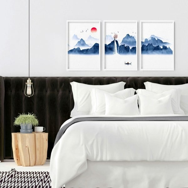 Zen decor for bedroom | set of 3 Japanese wall art prints