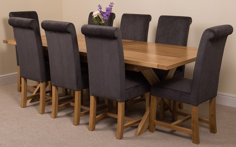 That's Furniture Vermont Cross Leg Oak Extending Dining Table with Washington Fabric Chairs