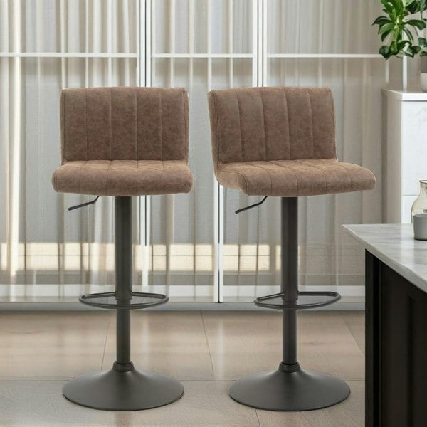 Rafaelo Mobilia Set Of 2 Adjustable Height Swivel Bar Stools Matte Suede Brown