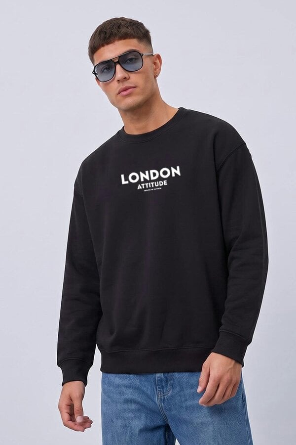 London Attitude Oversized Dragon Graphic Sweatshirt in Black