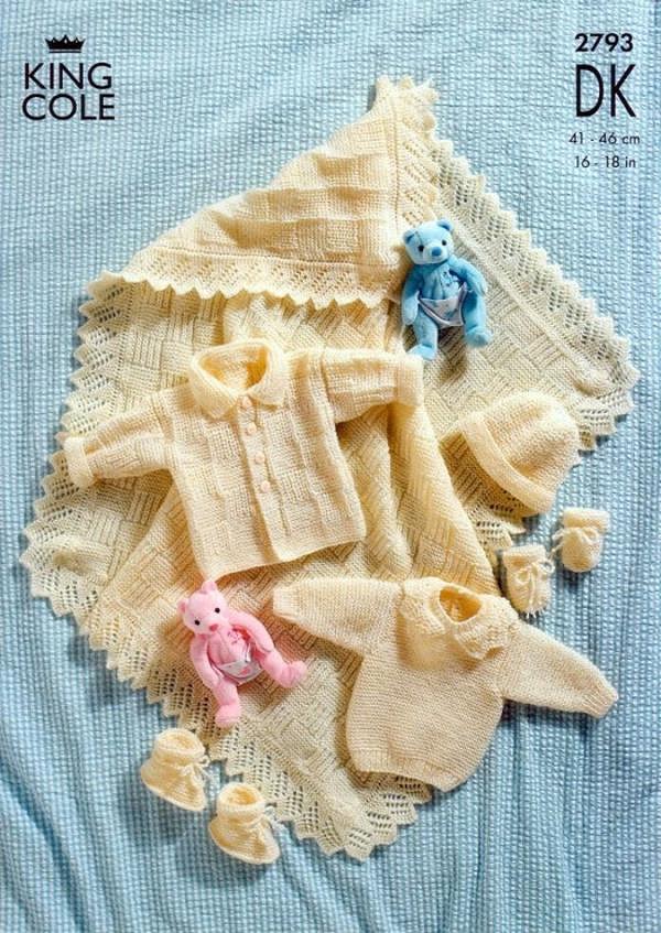 King Cole Baby Knitting Pattern 2793, Headwear, Jackets, Shawls, Sweaters for Baby, 16 - 18 Inches - Intermediate