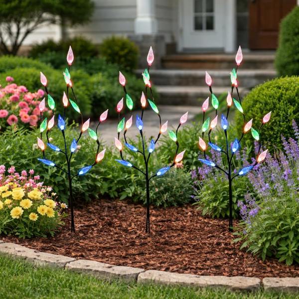 Gardenwize Pack of 3 Multi-Coloured LED Solar Tree Lights – Outdoor Garden Stake Lights