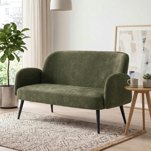 HOMCOM 2 Seater Sofa, Velvet Small Sofa Loveseat with Wide Seat, Green