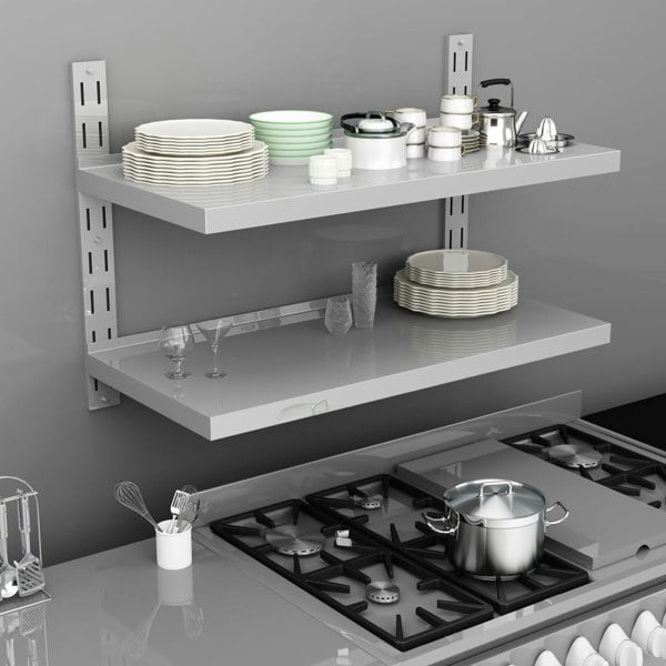 Berkfield 2-Tier Floating Wall Shelf Stainless Steel 100x30 cm