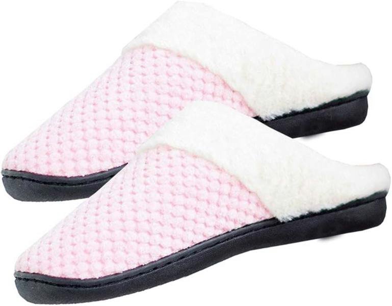 ATEK Ladies Faux Fur Lined Slippers Hard Sole Pink Size 8/9