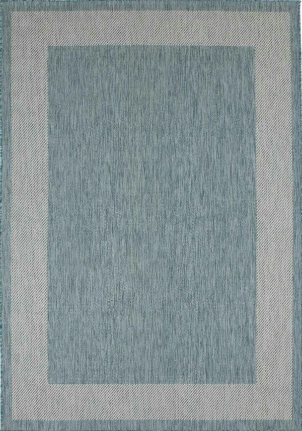 Bordered Design Outdoor Rug for Garden in Aqua | The Rugs
