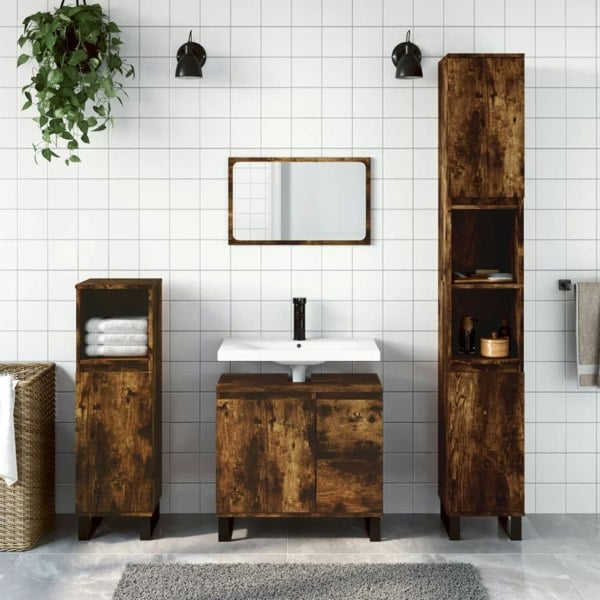Berkfield 3 Piece Bathroom Furniture Set Smoked Oak Engineered Wood
