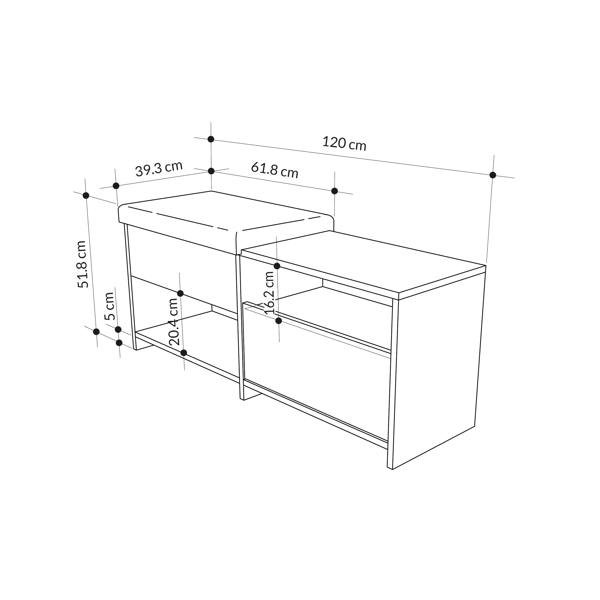 Decortie Modern Filux Shoe Bench Rack Sliding Fabric Seat and 120.3(W) Storage Cabinet 2-Tier Open Shelves Hallway