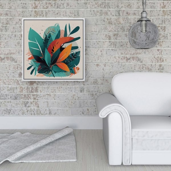 Warren Reed Green Orange Tropical Leaves Framed Canvas