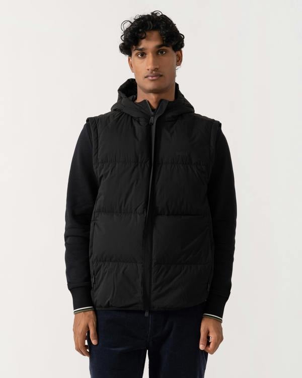 Front of BOSS Green OW Riplite Mens Padded Gilet - Black 001