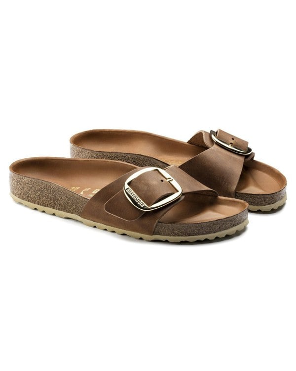 Birkenstock Madrid Big Buckle Oiled Leather Womens Sandals - Cognac - CHO - Designer Womens Sandals
