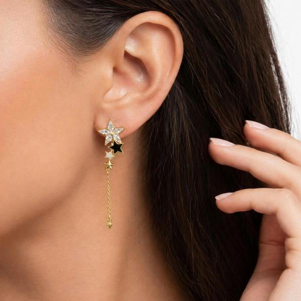 Gold Trip Star Asymmetric Drop Clip On Earrings