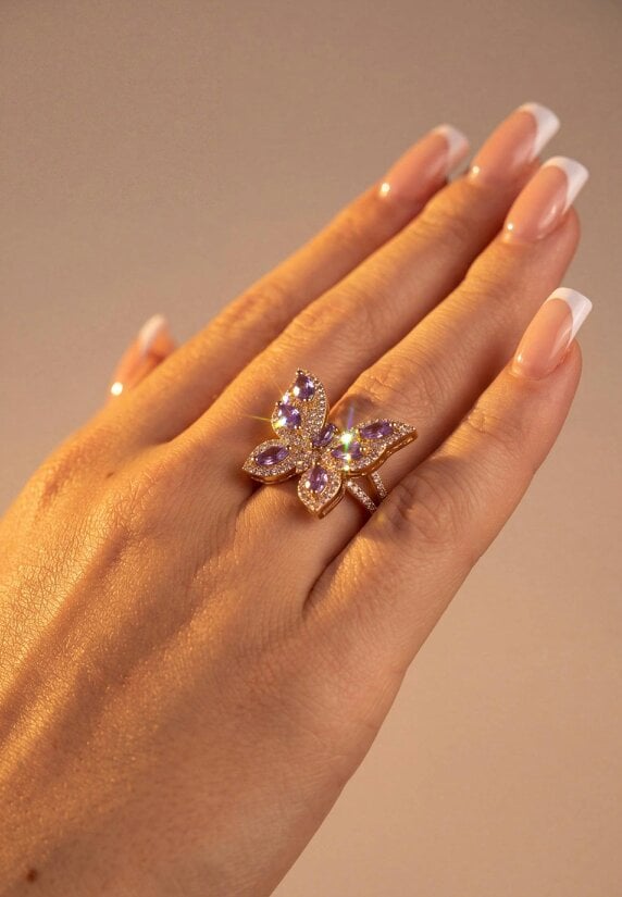 Latelita Butterfly Cocktail Ring Amethyst Gold