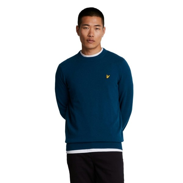 Lyle & Scott Mens Lambswool Blend Crew Neck Long-Sleeved Jumper - Apres Navy Marl