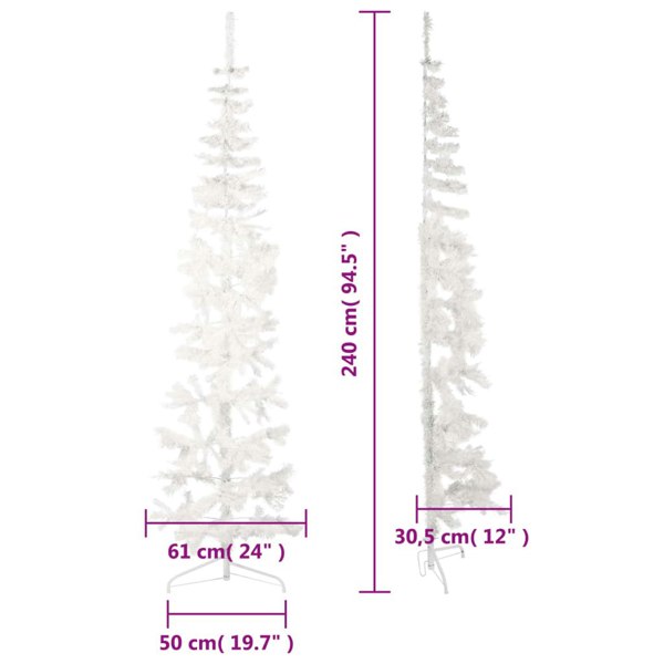 Berkfield Slim Artificial Half Christmas Tree with Stand White 240 cm