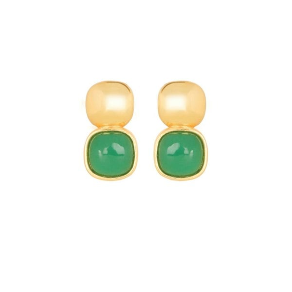 Lila Rasa Glossy Gold & Emerald Green Crystal Stud