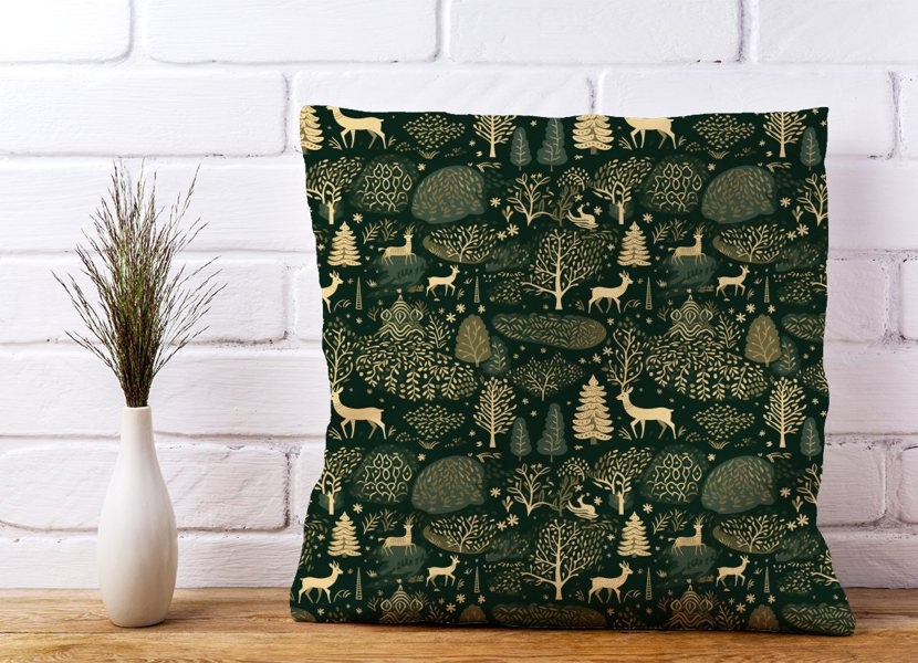 Warren Reed Green Christmas Woodlands Cushions