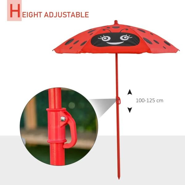 Red ladybug parasol with height-adjustable stand and pointed pole