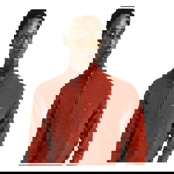 Gant Mens Superfine Lambswool Half Zip Sweatshirt - Brown