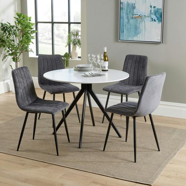 Core Products Aspen Dining Set - White Round Table & 4 Upholstered Straight Stitch Dining Chairs