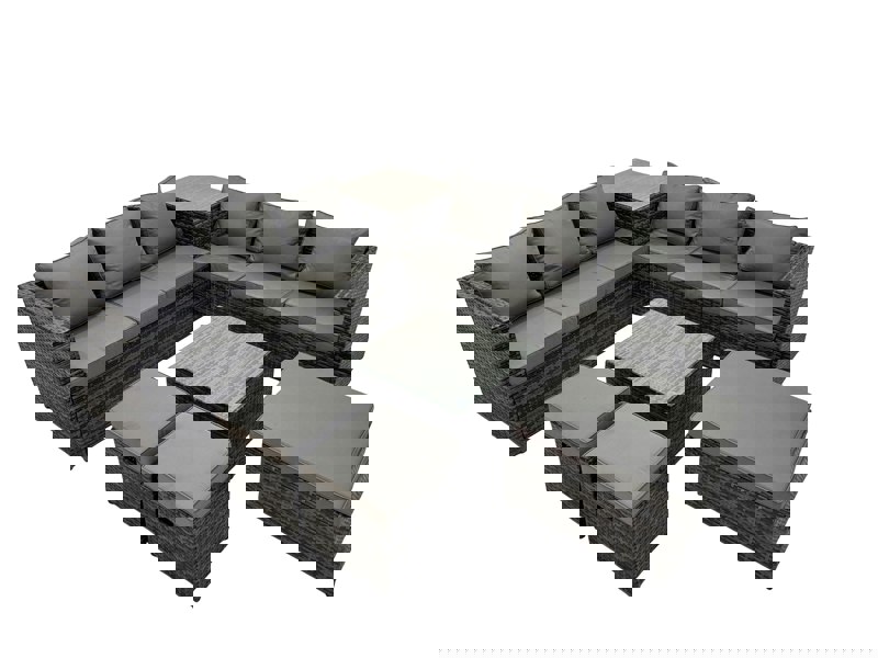 Fimous 9 Seater Garden Outdoor Rattan Furniture Set Patio Corner Sofa Coffee Table with 3 Stools Dark Grey