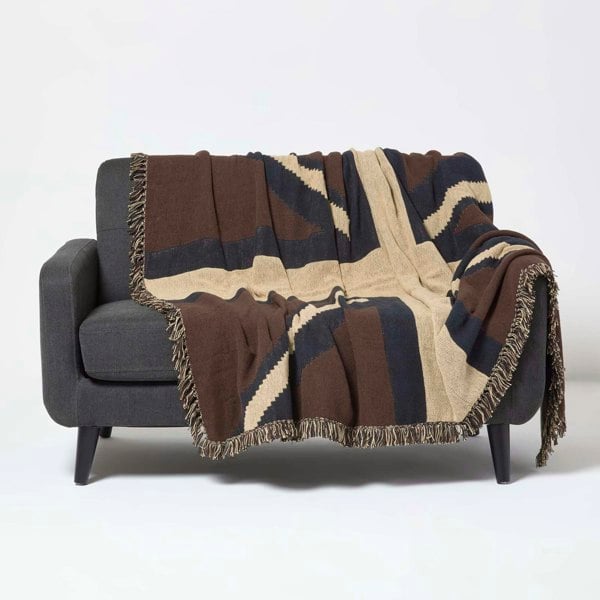 HOMESCAPES 100% Cotton Hand Woven Union Jack Flag Throw - Limited Edition, 150 x 200 cm