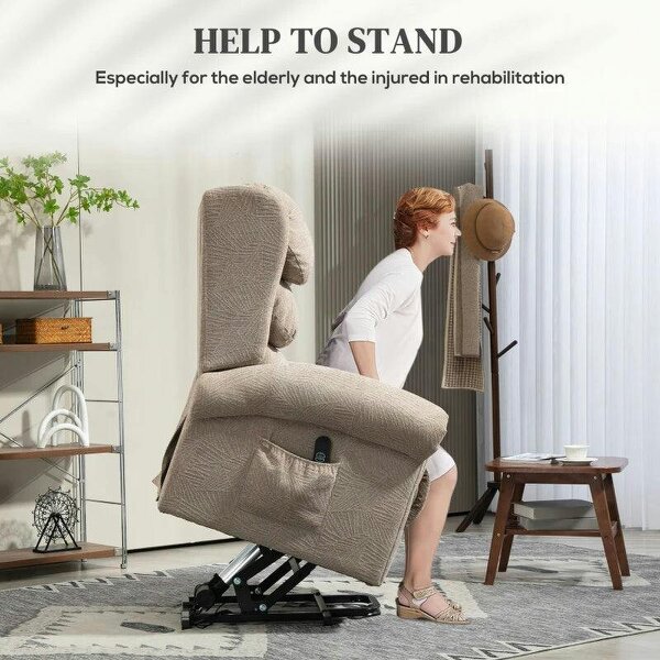 Velvet-Feel Electric Riser Recliner Chair - Khaki
