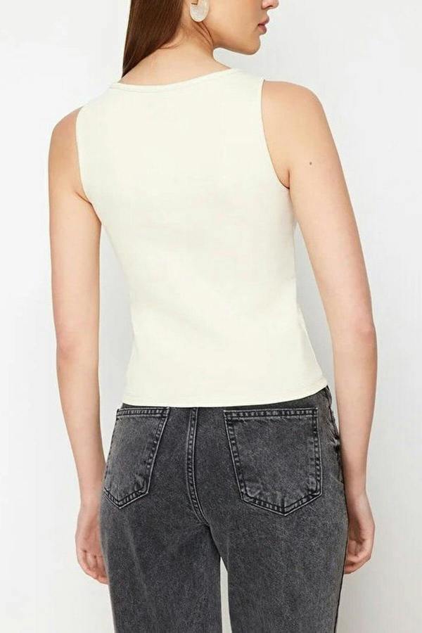 WOVCOR Buttoned Fitted Ribbed Stretch Knit Blouse