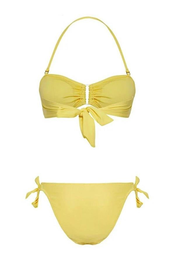 WOVCOR Ruffled Strapless Padded Regular Waist Bikini Set