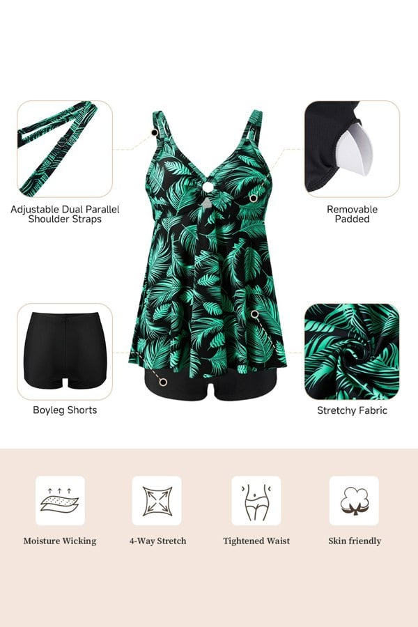 Modishion Suspenders Top Boyshort Tankini Swimsuit Set