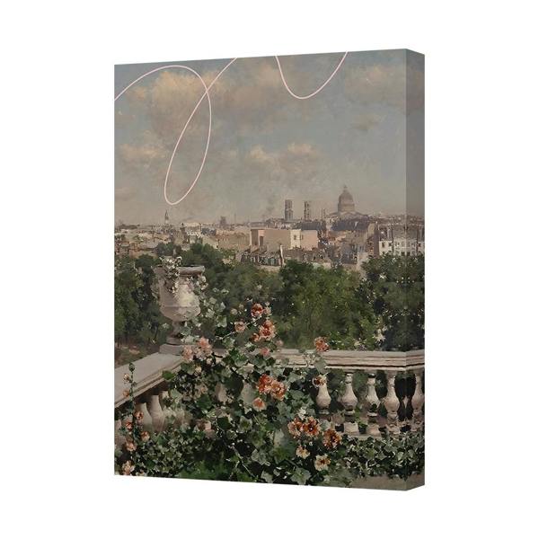 Benjamin Tate Design Canvas Wall Art Cityscape Overlook With Floral Terrace 6343