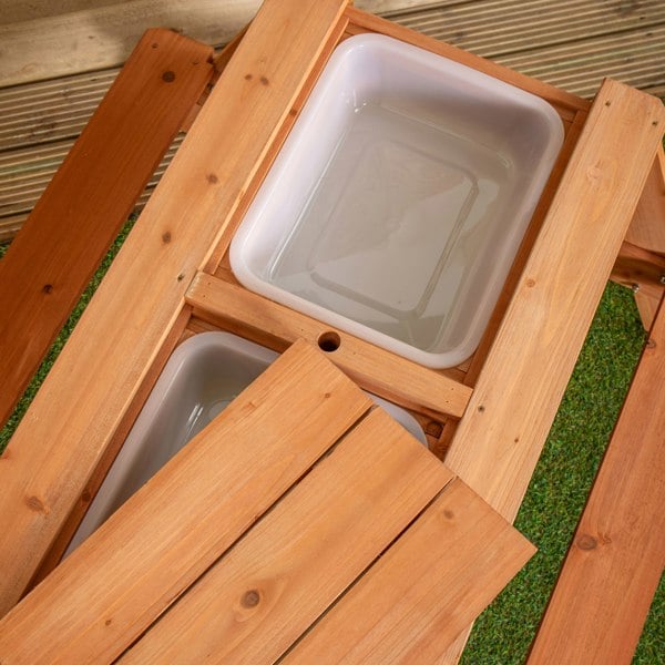 Samuel Alexander Kids Outdoor Wooden Picnic & Activity Table with Removable Plastic Trays & Parasol