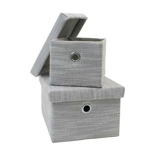 JVL Serena Rectangular Lidded Fabric Storage Baskets for Home Storage, Set of 2, Light Grey