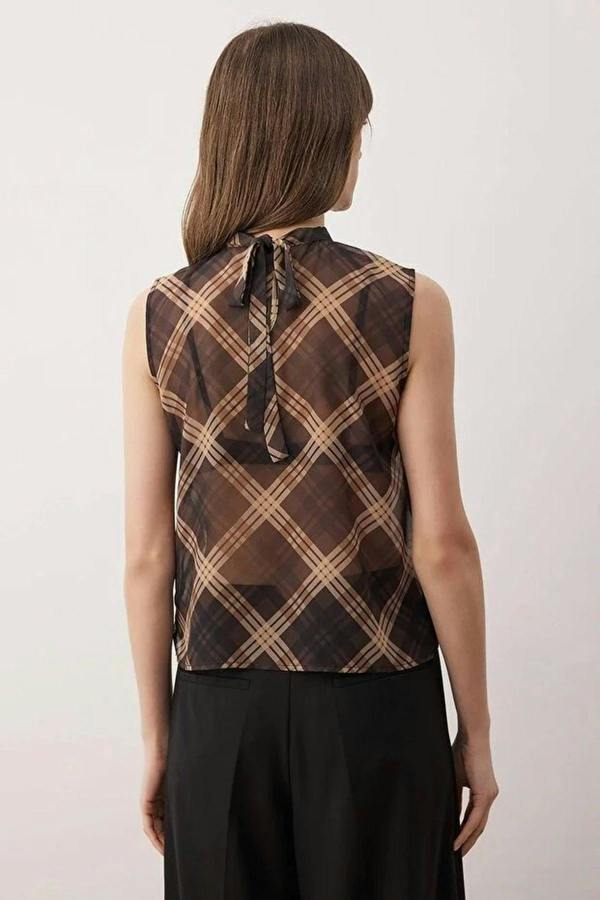 WOVCOR Chiffon Plaid Woven Blouse