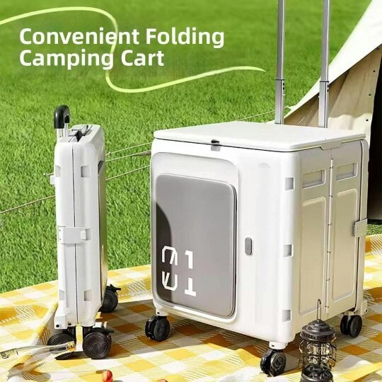Havendro Folding Storage Box Trolley Cart Wheels Collapsible Container Home Camping Beige
