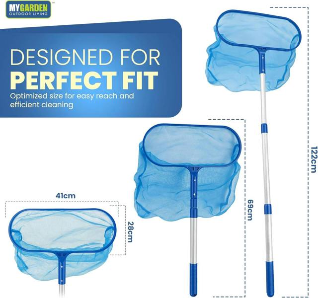 My Garden Outdoor Living My Garden Extendable Leaf Skimmer 122 cm - Swimming Pool Skimmer with Fine Mesh & Aluminium Handle for Leaves, Bugs & Debris