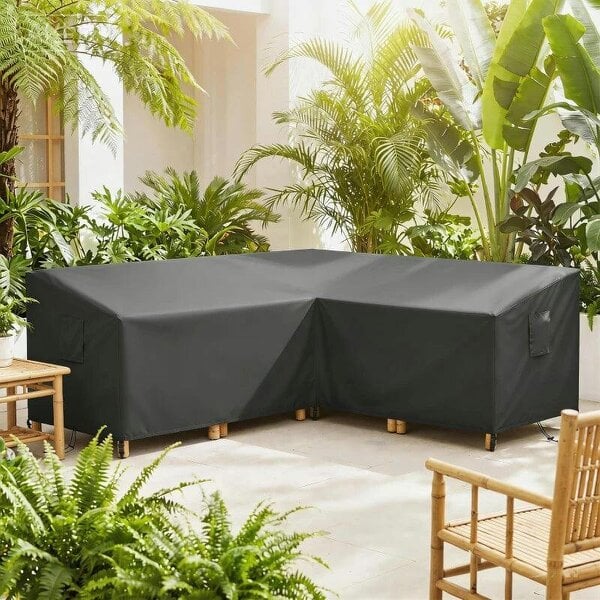 V-Shaped Patio Furniture Cover, Waterproof Outdoor V-Shaped Sectional Sofa Cover, Anti-UV with Air Vent, Black - Black