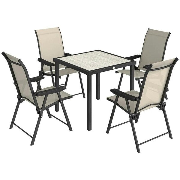 5 Pieces Outdoor Dining Set, Garden Dining Set for 4 with Square Table and Folding Chairs, Brown