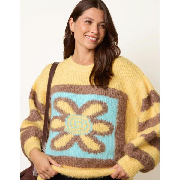 Blue Vanilla Retro Flower Print Balloon Sleeve Jumper