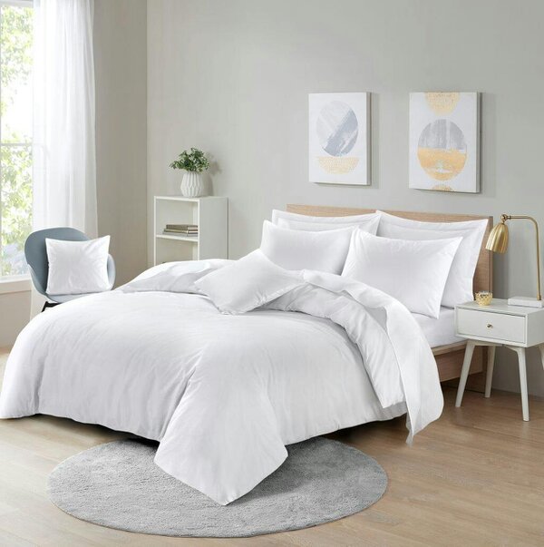 Night Zone Polycotton Duvet Cover Set – Plain Dyed Easy Care Bedding with Pillowcases - White
