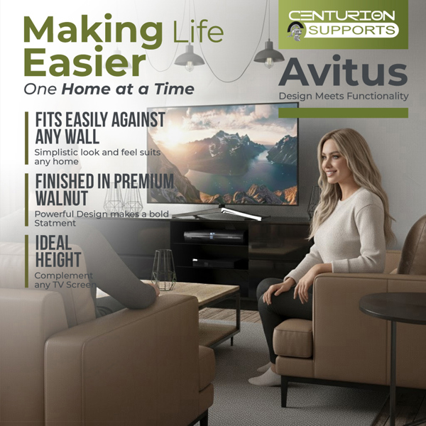 Centurion Supports AVITUS High Gloss Black with 4-Black Drawers for 32"-65" LED/OLED/LCD TV Cabinet - FULLY ASSEMBLED