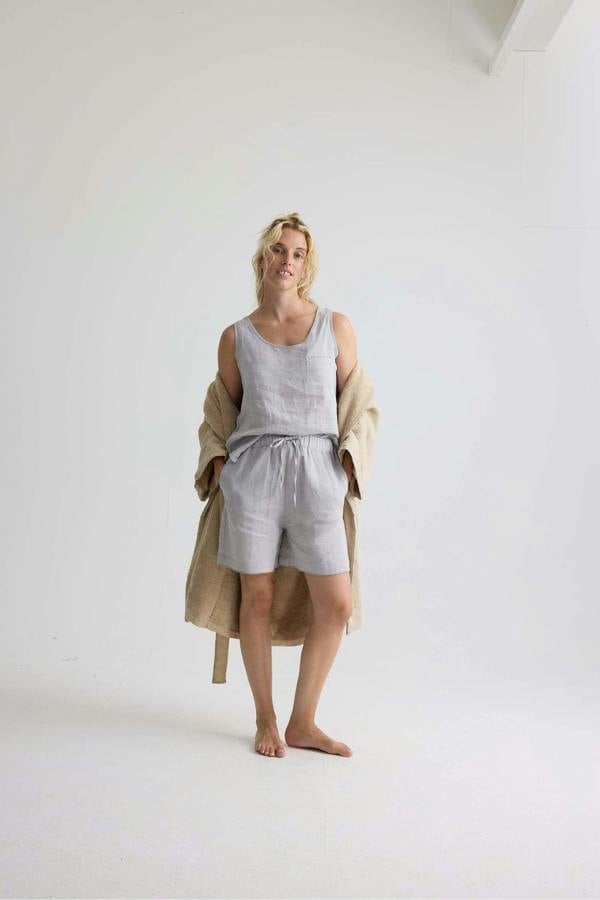 Pretty You London Relaxed Linen Vest In Harbor Mist