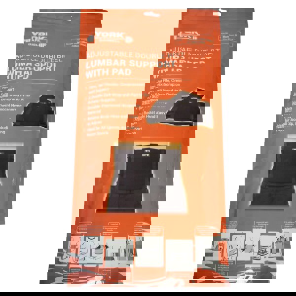 Front packaging on York Barbell Adjustable Belt Lumbar Support with Pad