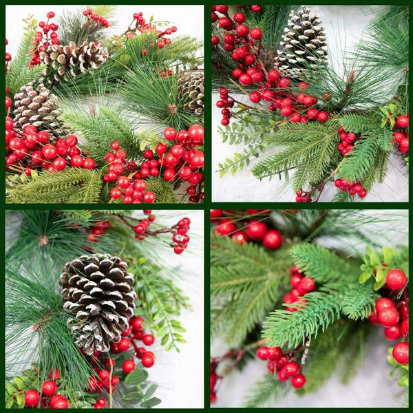 60cm Red Berry and Pine Cone Artificial Wreath for Front Door, Wall or Indoor Seasonal Display image 3