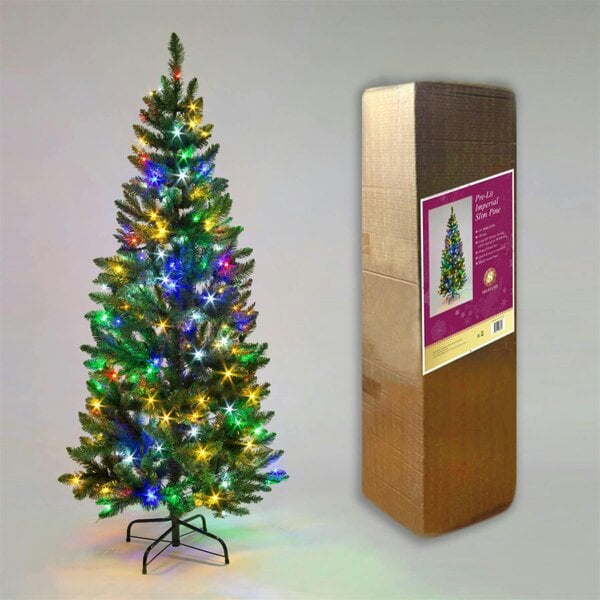 Shatchi 5ft, 6ft and 8ft Slim Green Pre-Lit Christmas Trees with Multicolour LEDs